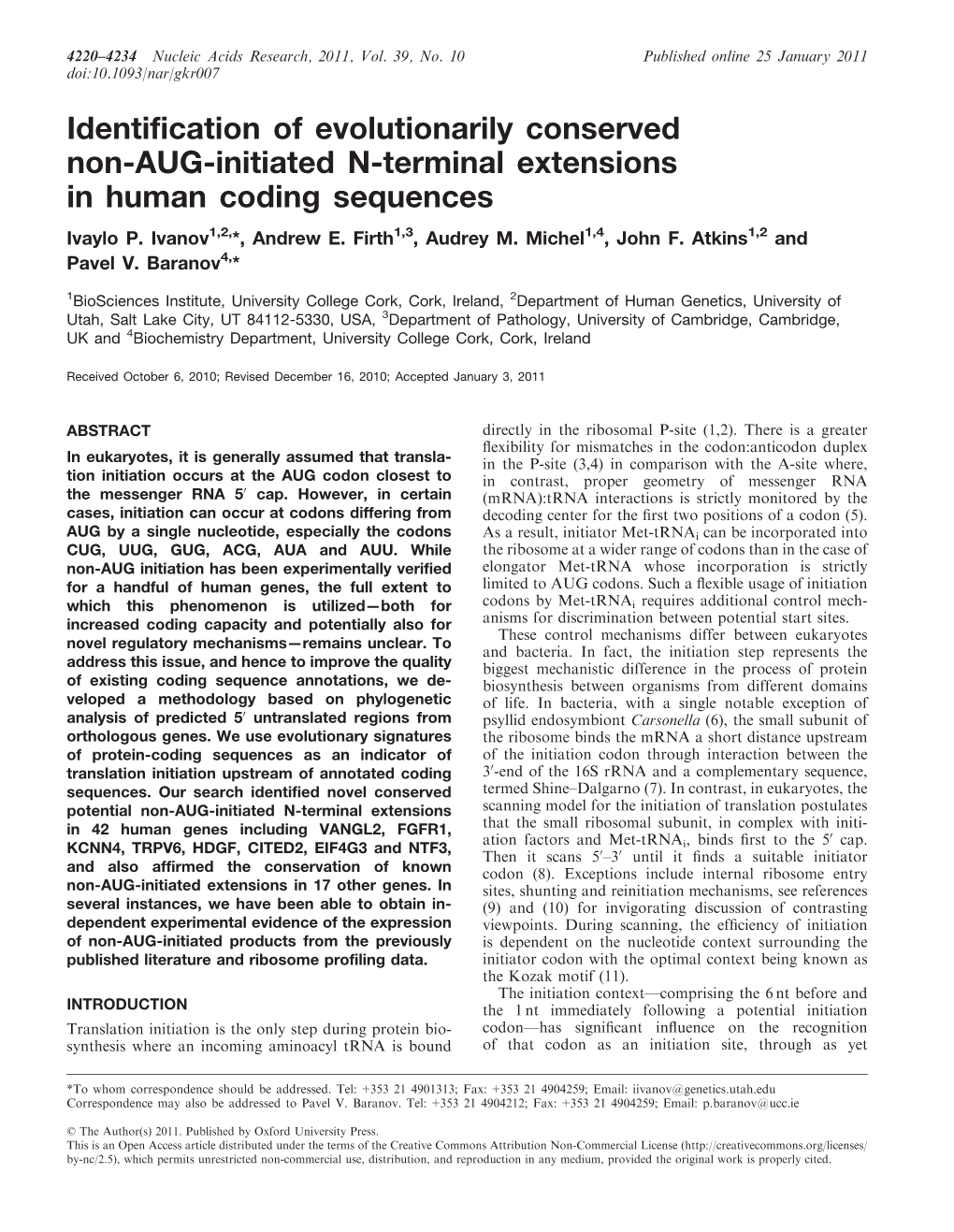 Identification of Evolutionarily Conserved Non-AUG-Initiated N-Terminal Extensions in Human Coding Sequences Ivaylo P