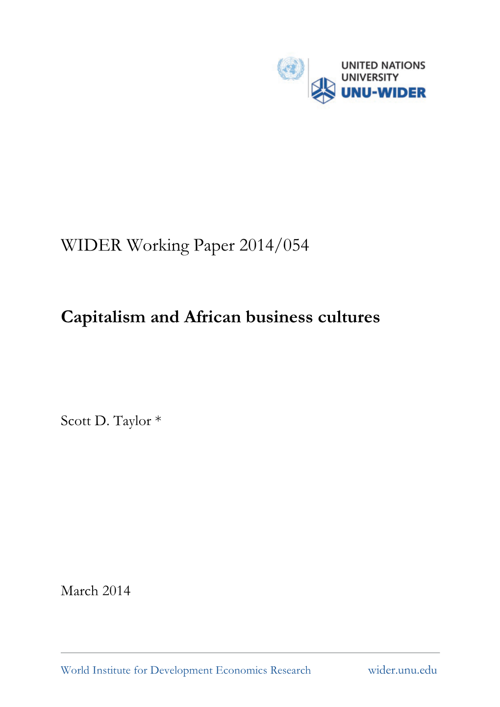 WIDER Working Paper 2014/054 Capitalism and African Business