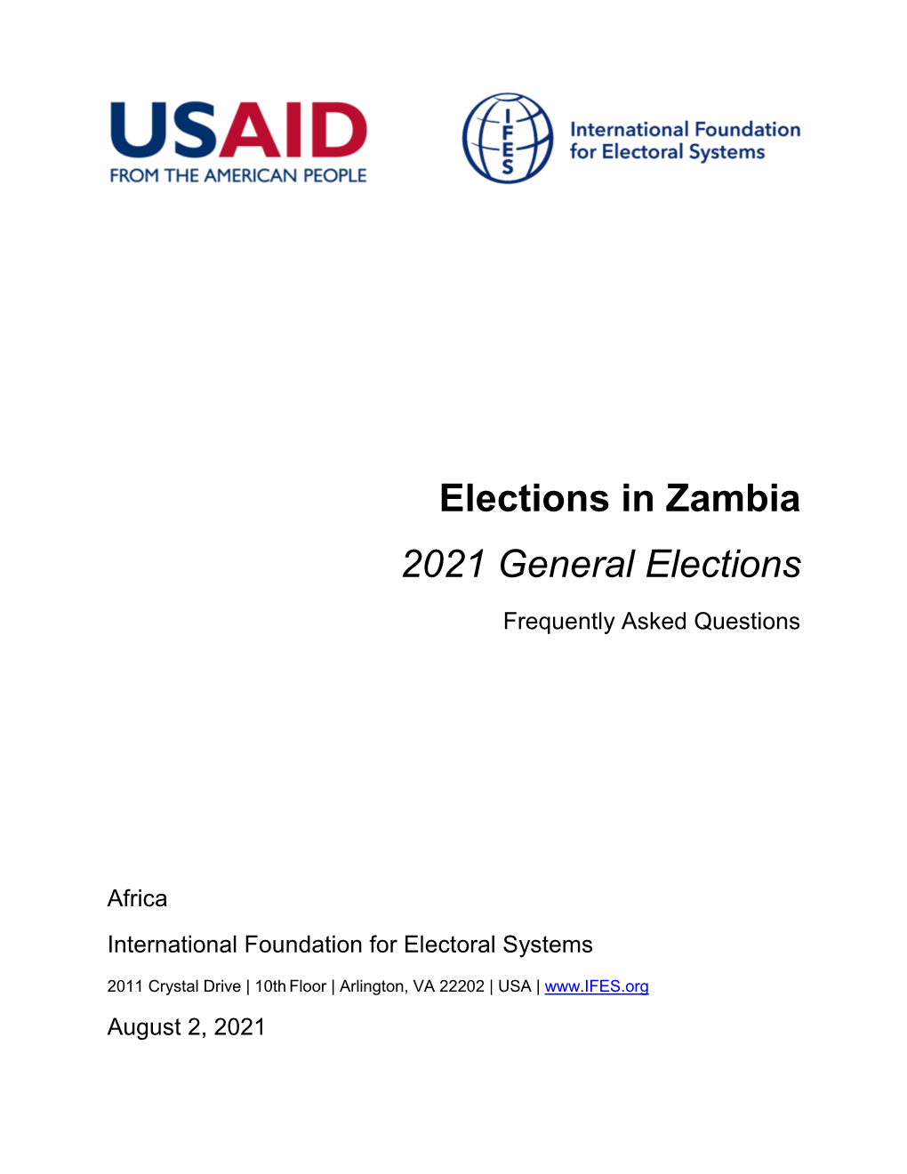 IFES Faqs Elections in Zambia: 2021 General Elections August 2021