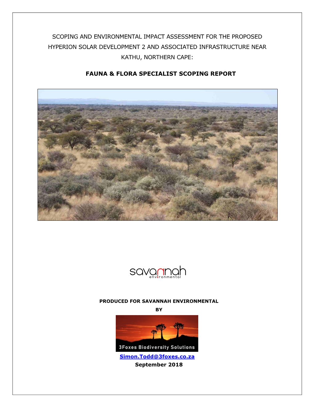 Scoping and Environmental Impact Assessment for the Proposed Hyperion Solar Development 2 and Associated Infrastructure Near Kathu, Northern Cape