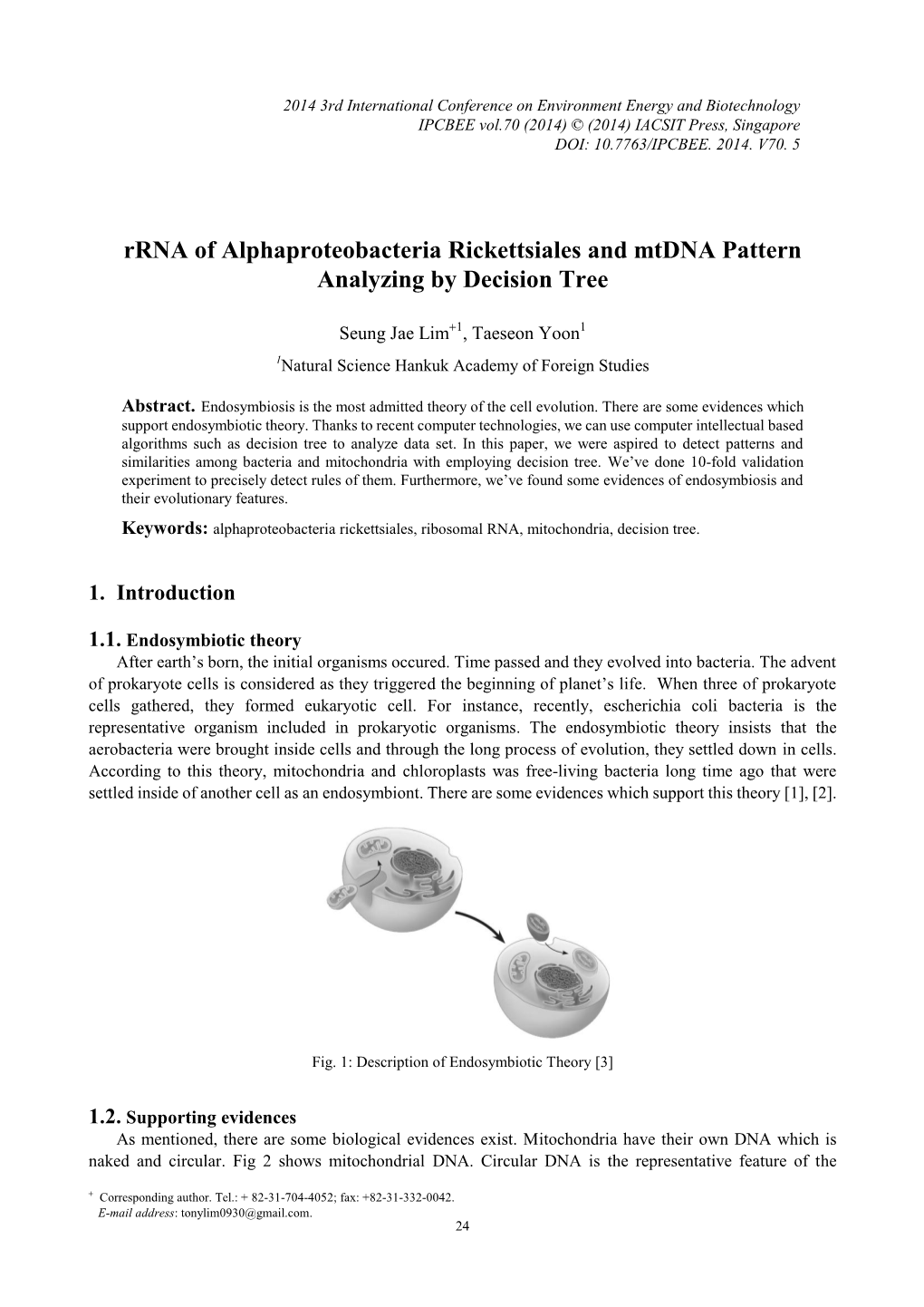 Rrna of Alphaproteobacteria Rickettsiales and Mtdna Pattern Analyzing by Decision Tree