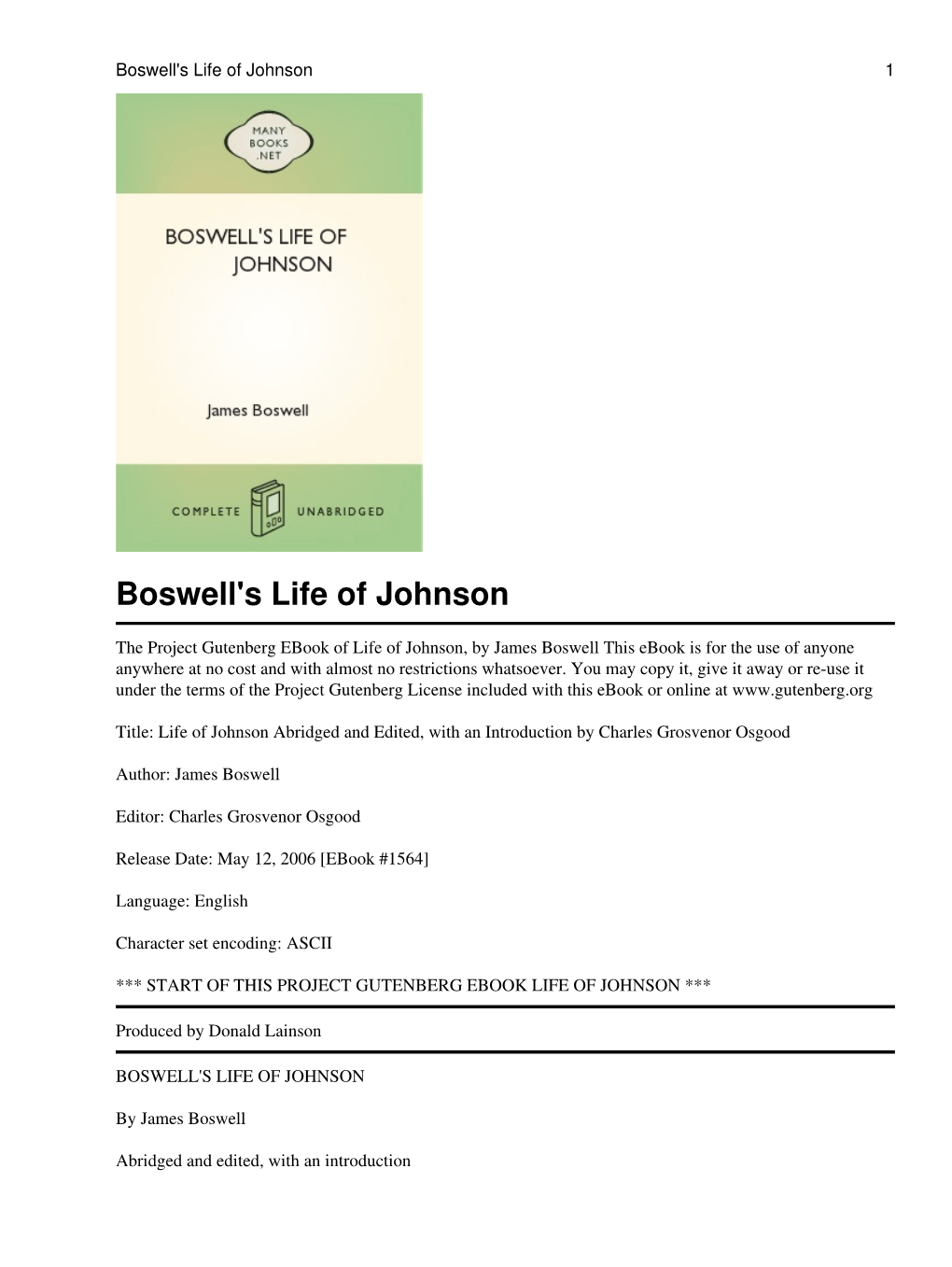 Boswell's Life of Johnson 1