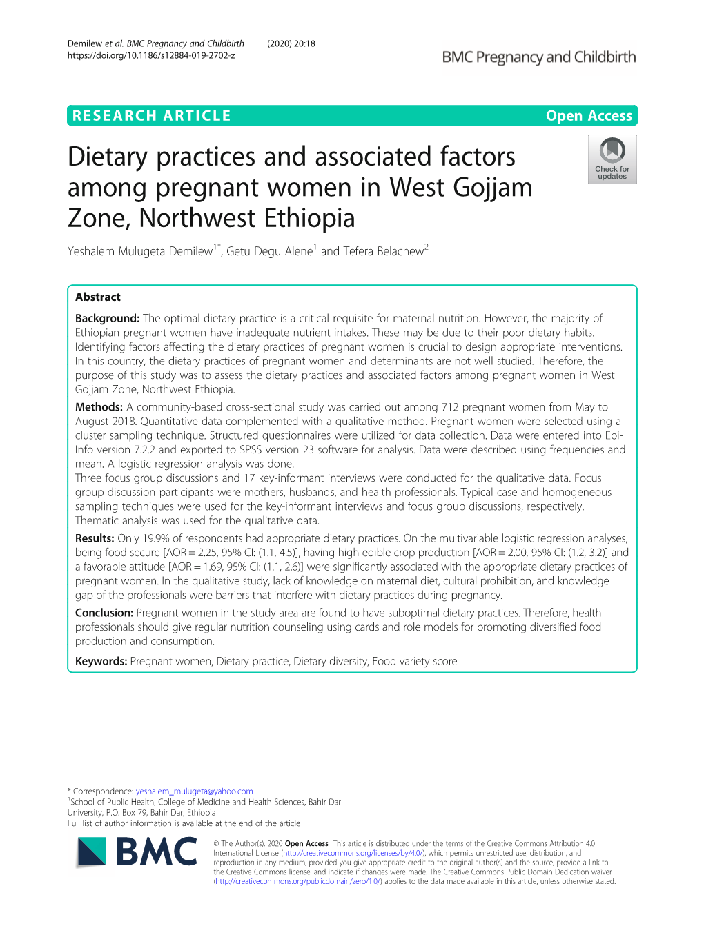 Dietary Practices and Associated Factors Among Pregnant Women in West Gojjam Zone, Northwest Ethiopia