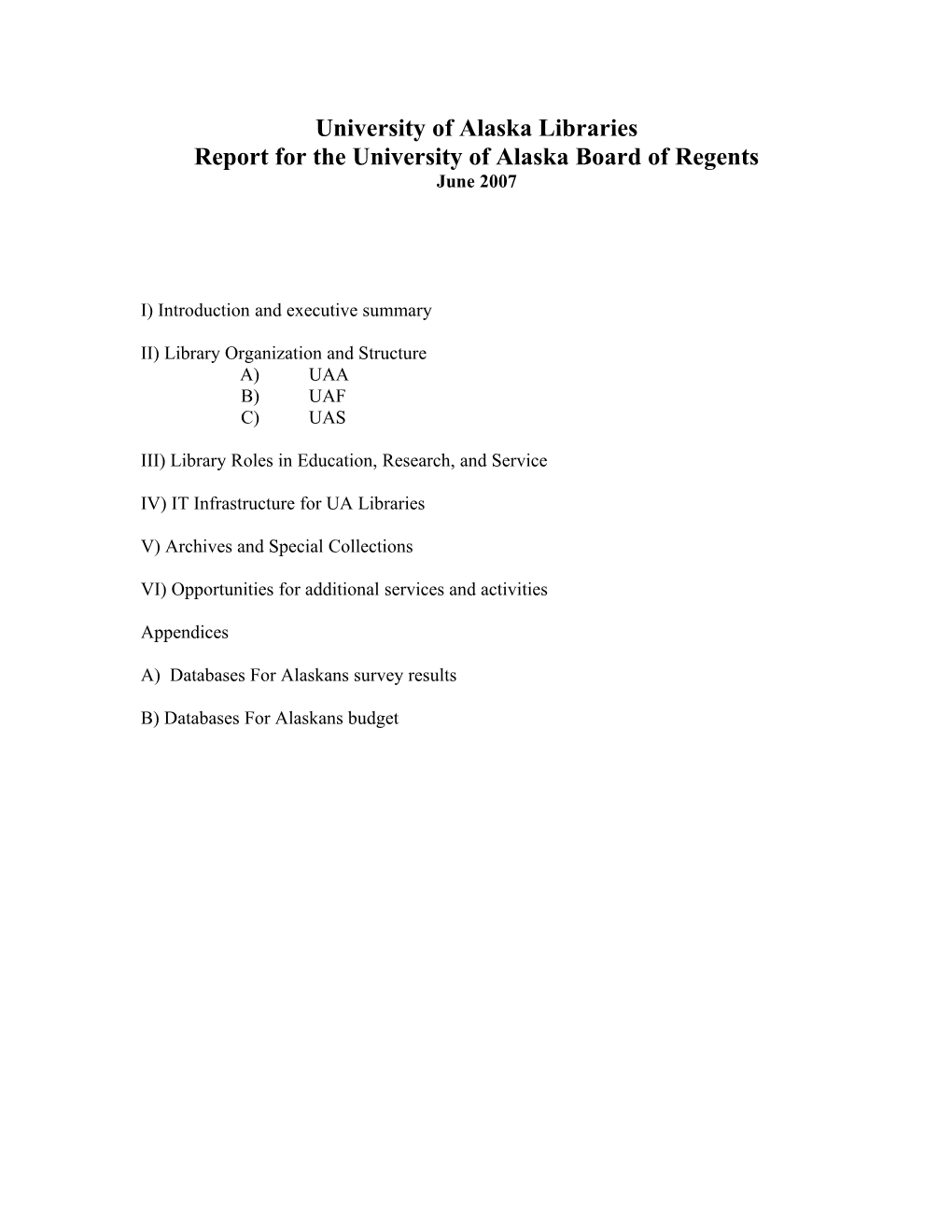 Report for the University of Alaska Board of Regents