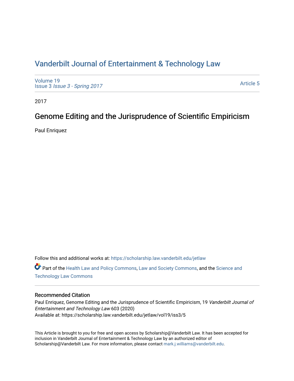 Genome Editing and the Jurisprudence of Scientific Empiricism