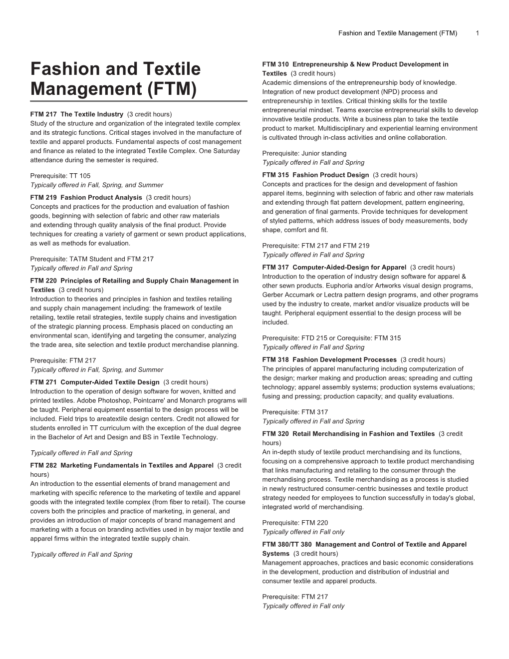 Fashion and Textile Management (FTM) 1