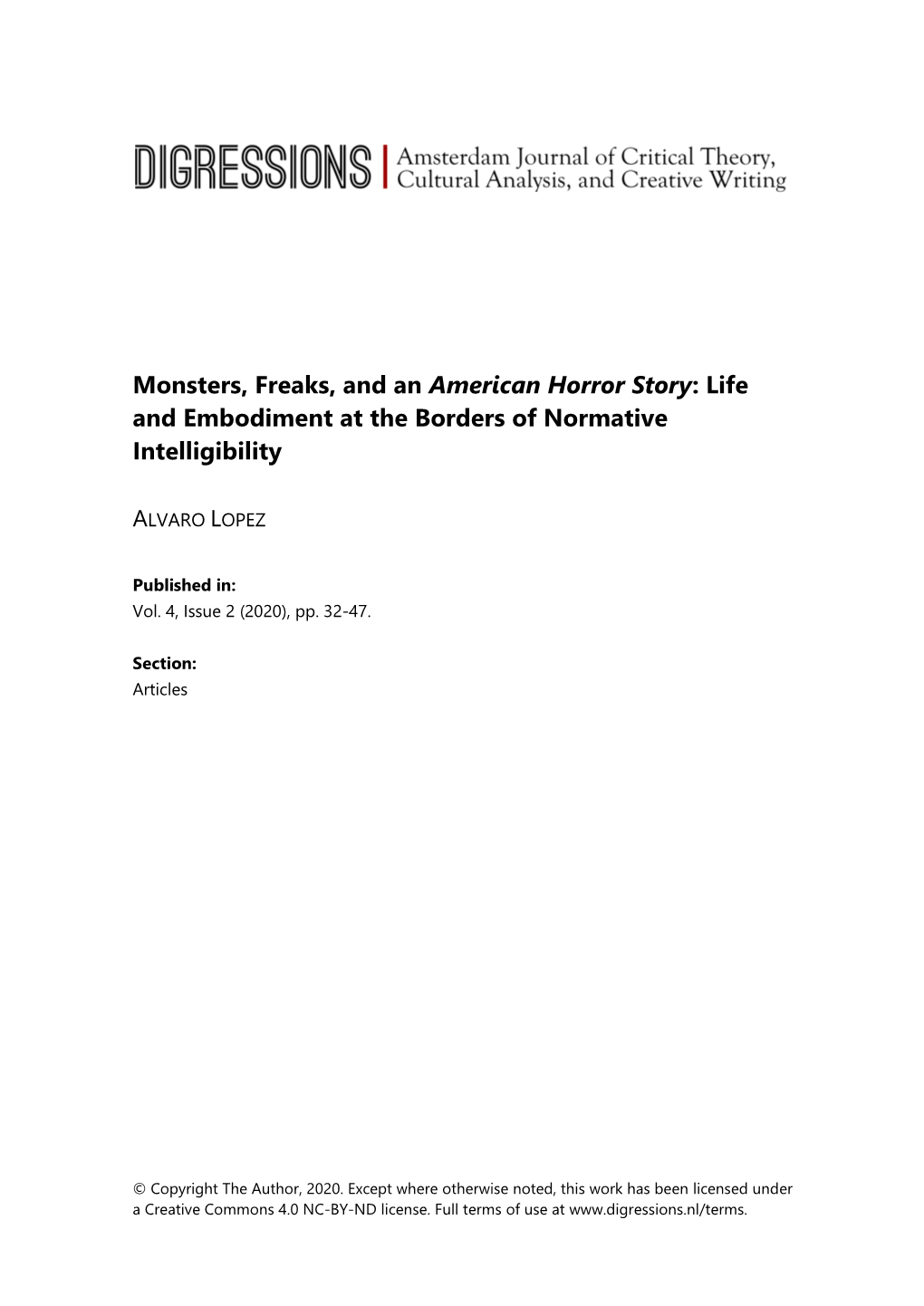 Monsters, Freaks, and an American Horror Story: Life and Embodiment at the Borders of Normative Intelligibility