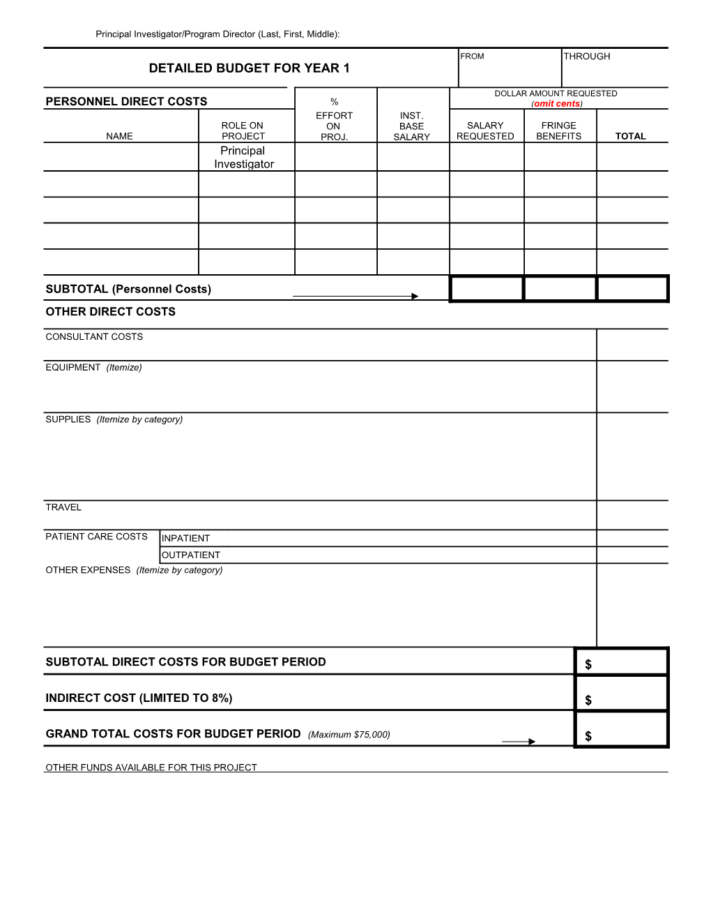 PHS 398, Fp4 (Rev. 5/01), Detailed Budget for Initial Budget Period, Form Page 4