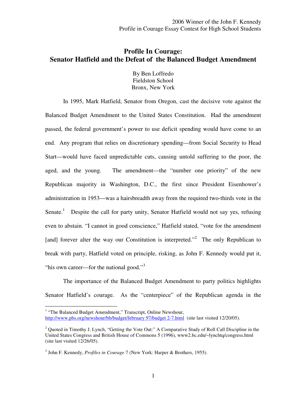 Senator Hatfield and the Defeat of the Balanced Budget Amendment