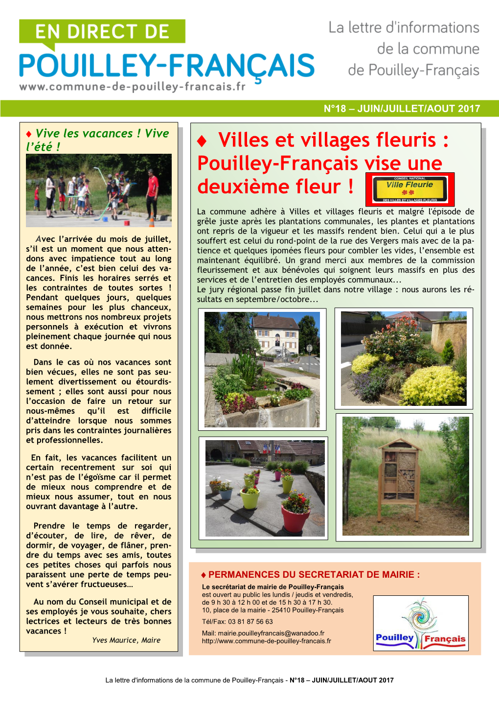 Villes Et Villages Fleuris : Pouilley-Français Vise Une Deuxième Fleur !