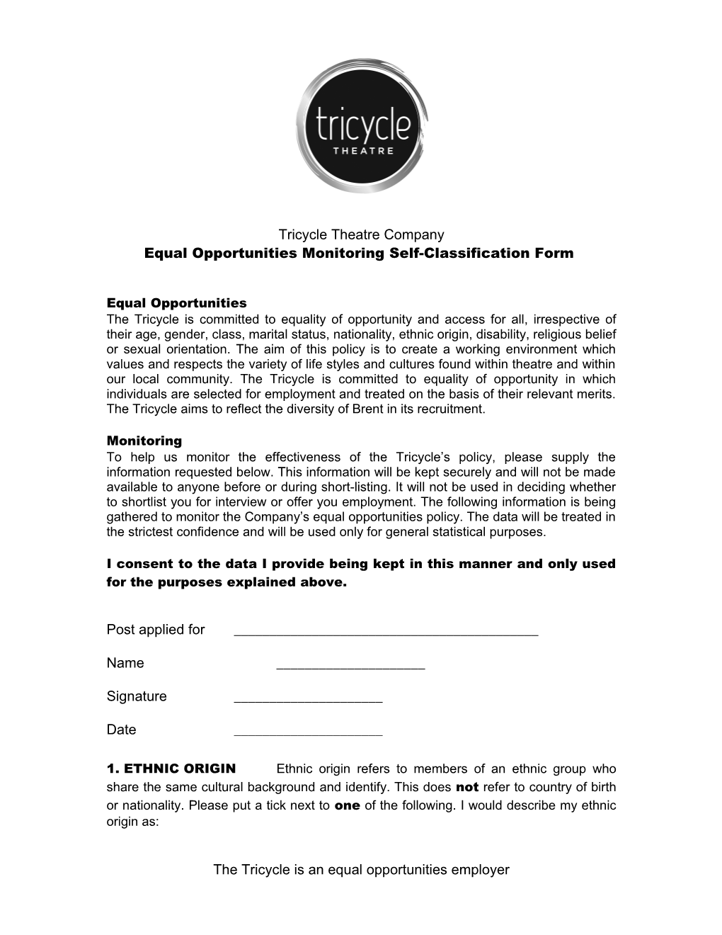 Equal Opportunities Monitoring Self-Classification Form