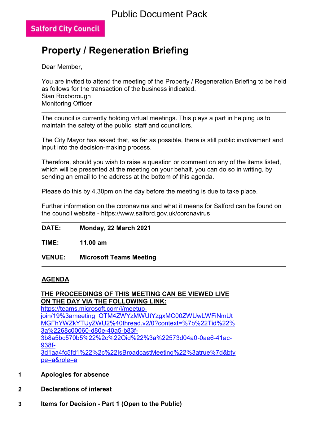 (Public Pack)Agenda Document for Property / Regeneration Briefing, 22