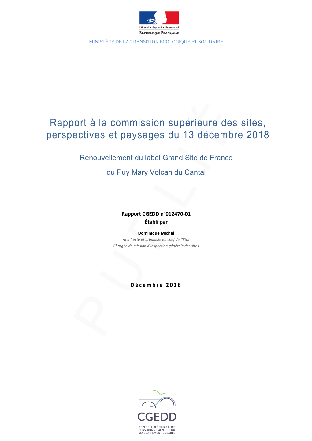 Rapport À La Commission Supérieure Des Sites, Perspectives Et Paysages Du 13 Décembre 2018