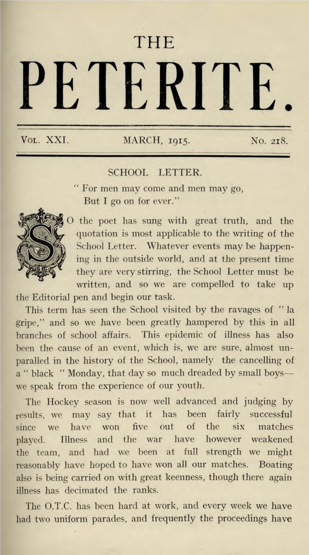 Vol. XXI. MARCH, 1915. No. 218. SCHOOL