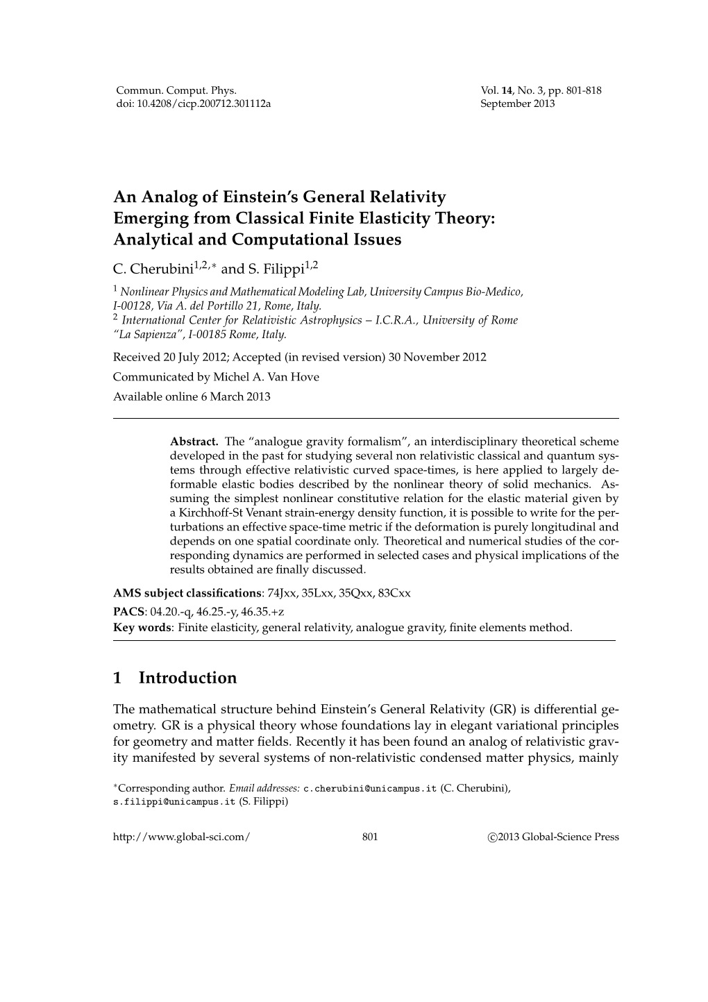 An Analog of Einstein's General Relativity Emerging from Classical Finite Elasticity Theory