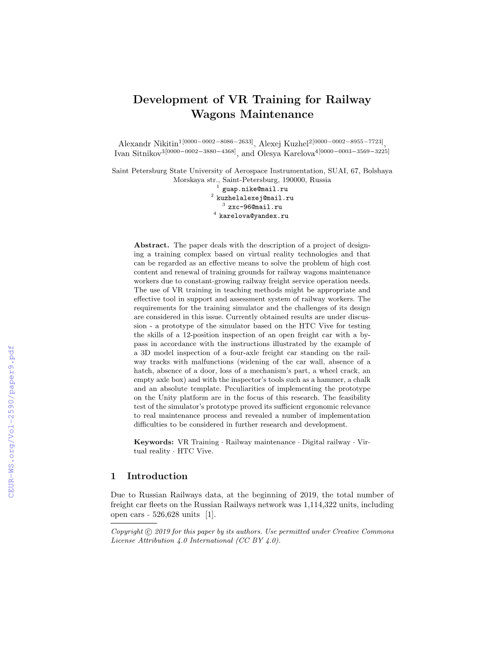 Development of VR Training for Railway Wagons Maintenance