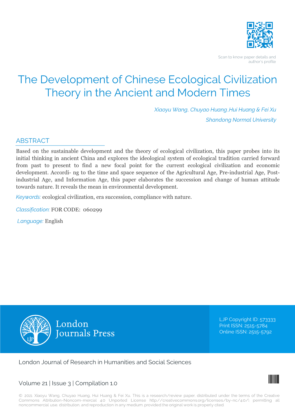 The Development of Chinese Ecological Civilization Theory in the Ancient and Modern Times