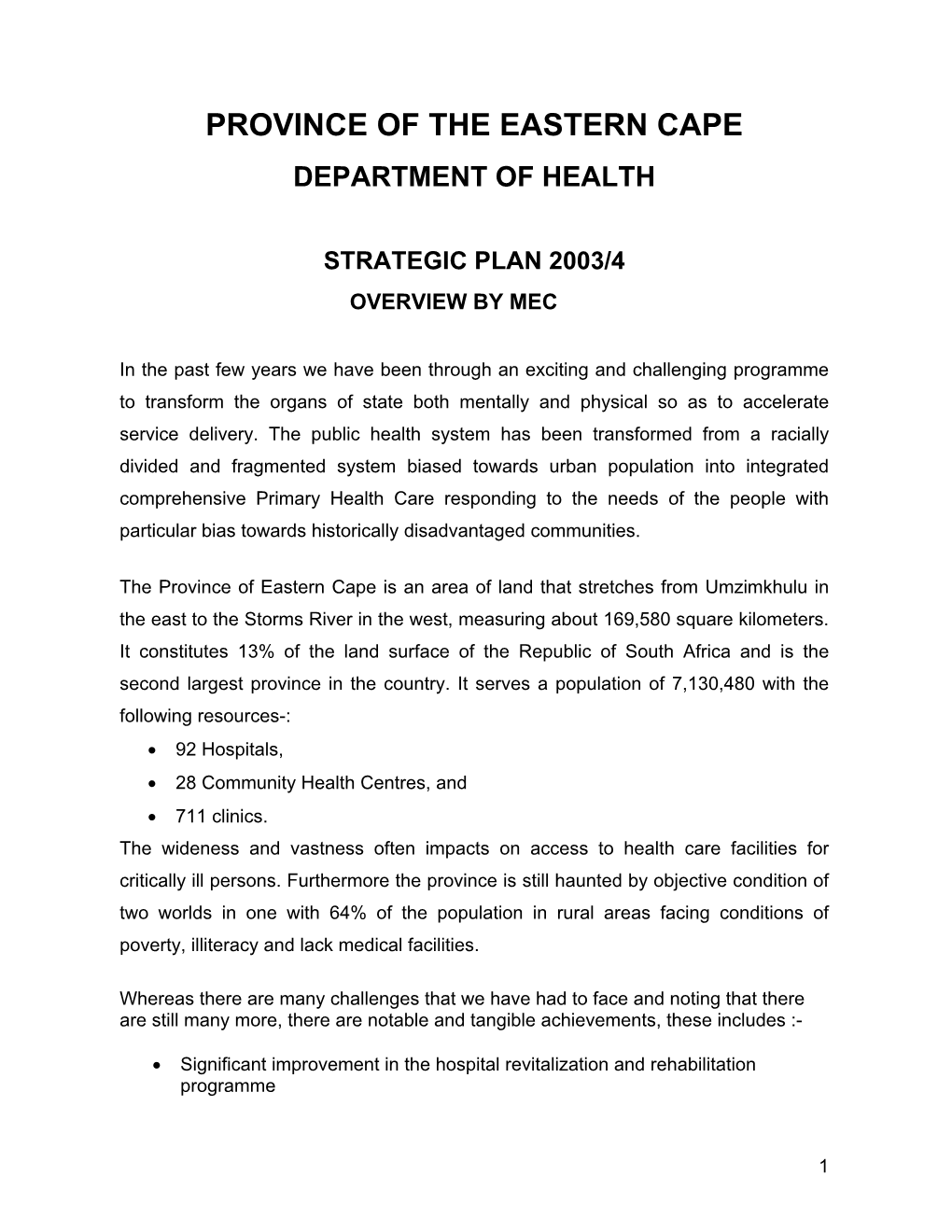 Province of the Eastern Cape Department of Health