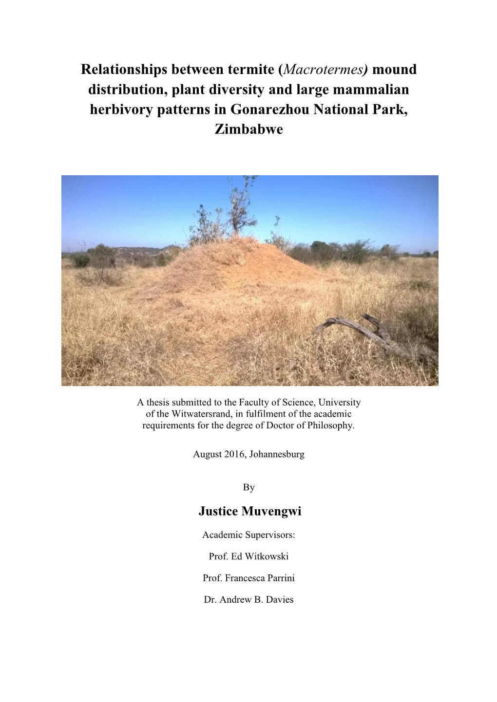 Relationships Between Termite (Macrotermes) Mound Distribution, Plant Diversity and Large Mammalian Herbivory Patterns in Gonarezhou National Park, Zimbabwe