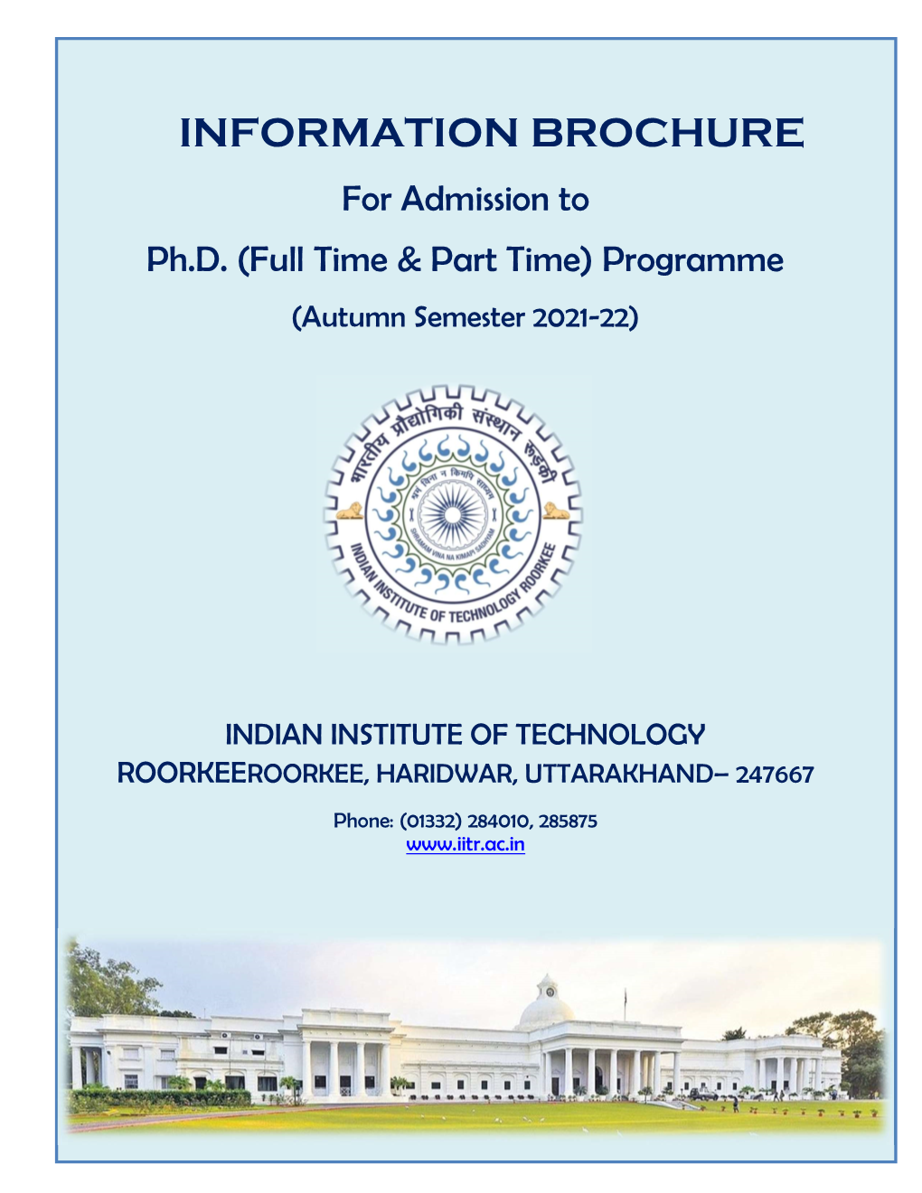INFORMATION BROCHURE for Admission to Ph.D