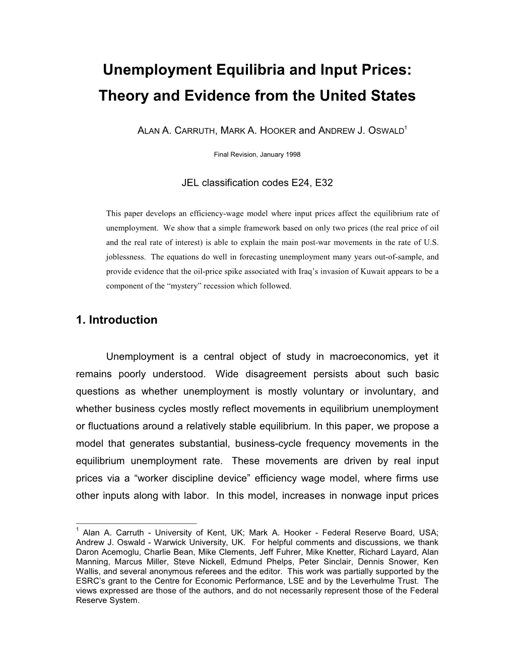 Unemployment Equilibria and Input Prices: Theory and Evidence from the United States