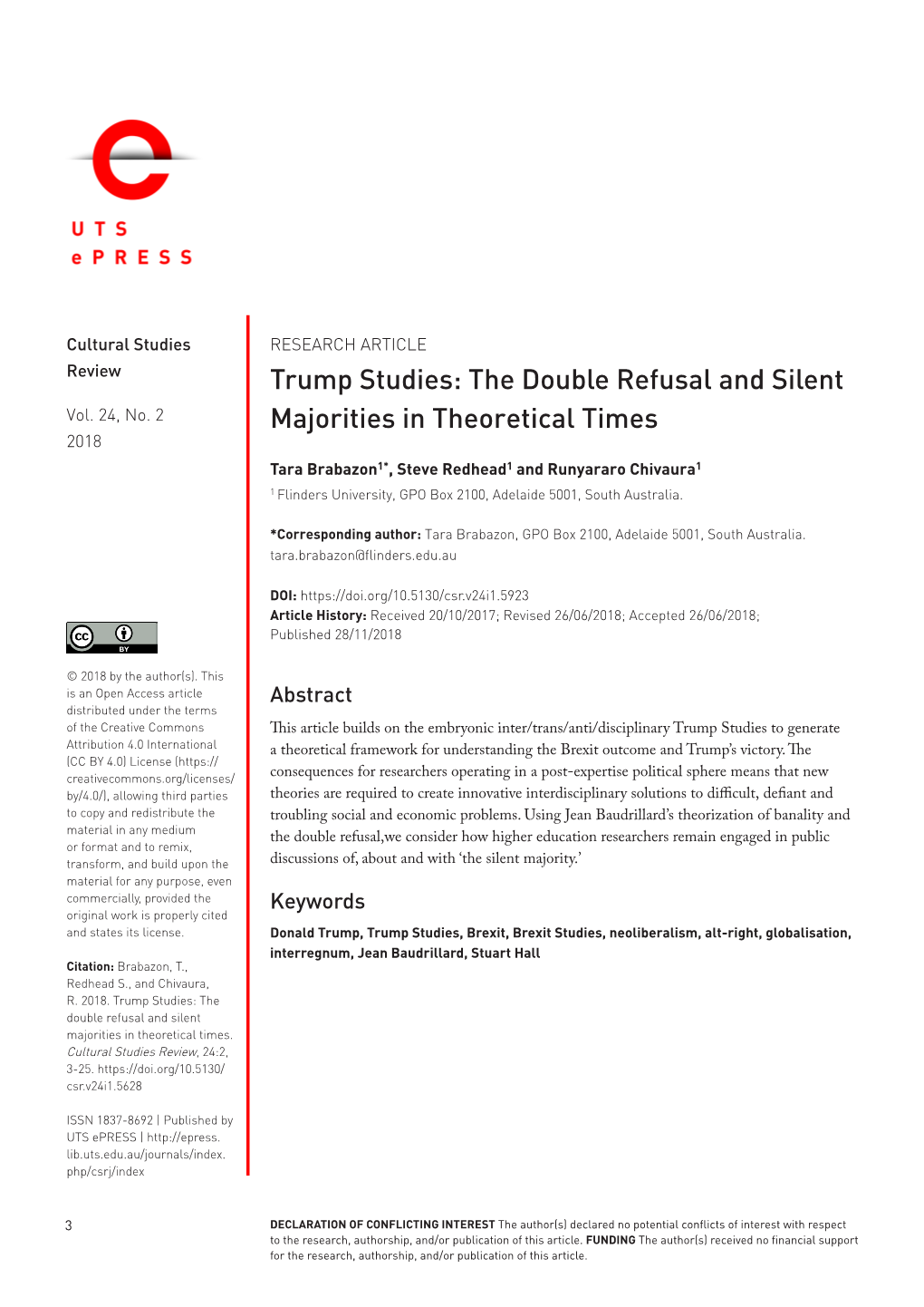 Trump Studies: the Double Refusal and Silent Majorities in Theoretical Times