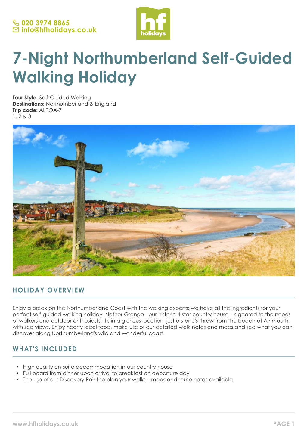 7-Night Northumberland Self-Guided Walking Holiday