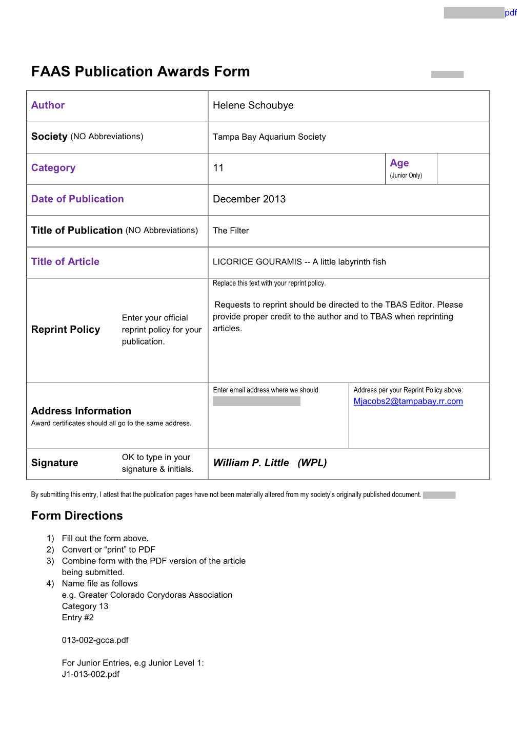 FAAS Publication Awards Form