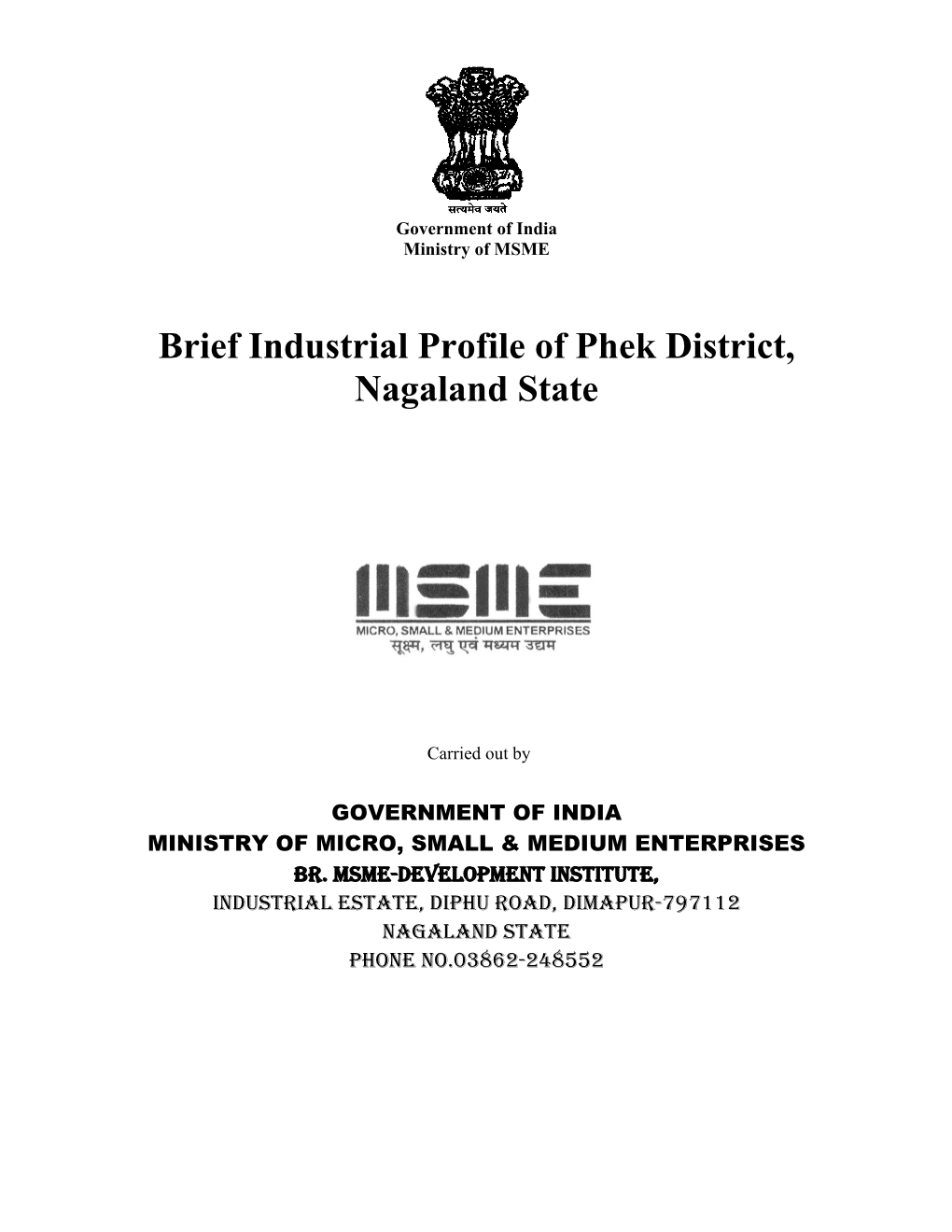 Brief Industrial Profile of Phek District, Nagaland State
