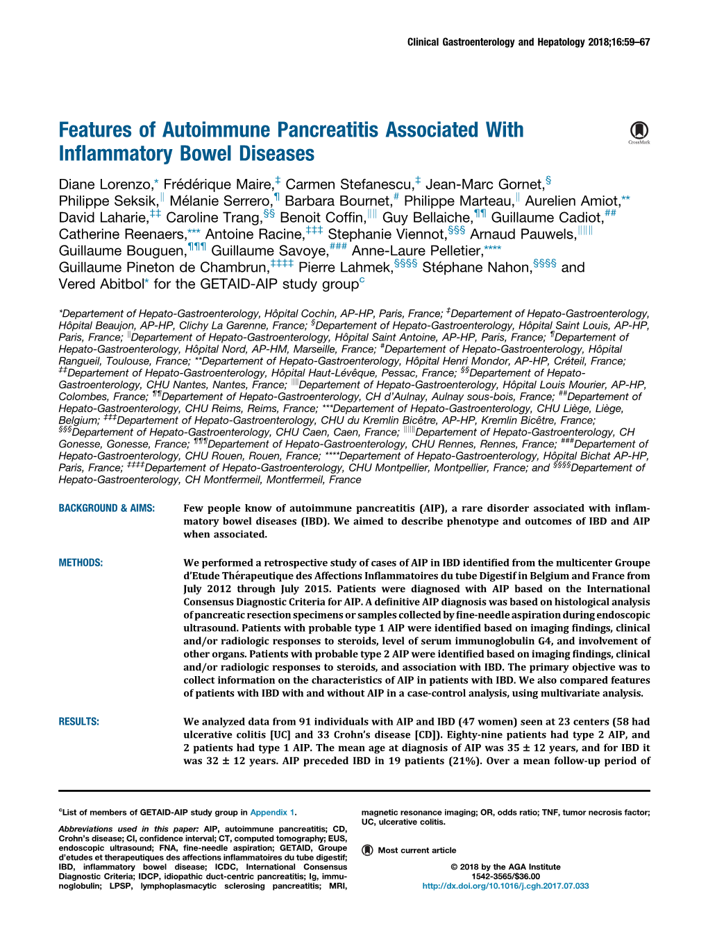 Features of Autoimmune Pancreatitis Associated with Inflammatory