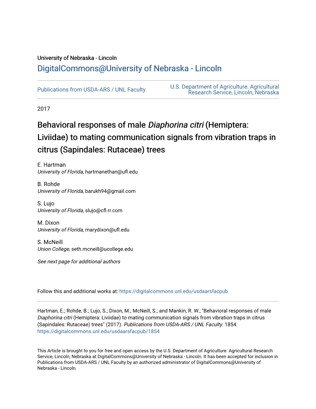 Behavioral Responses of Male <I>Diaphorina Citri</I>