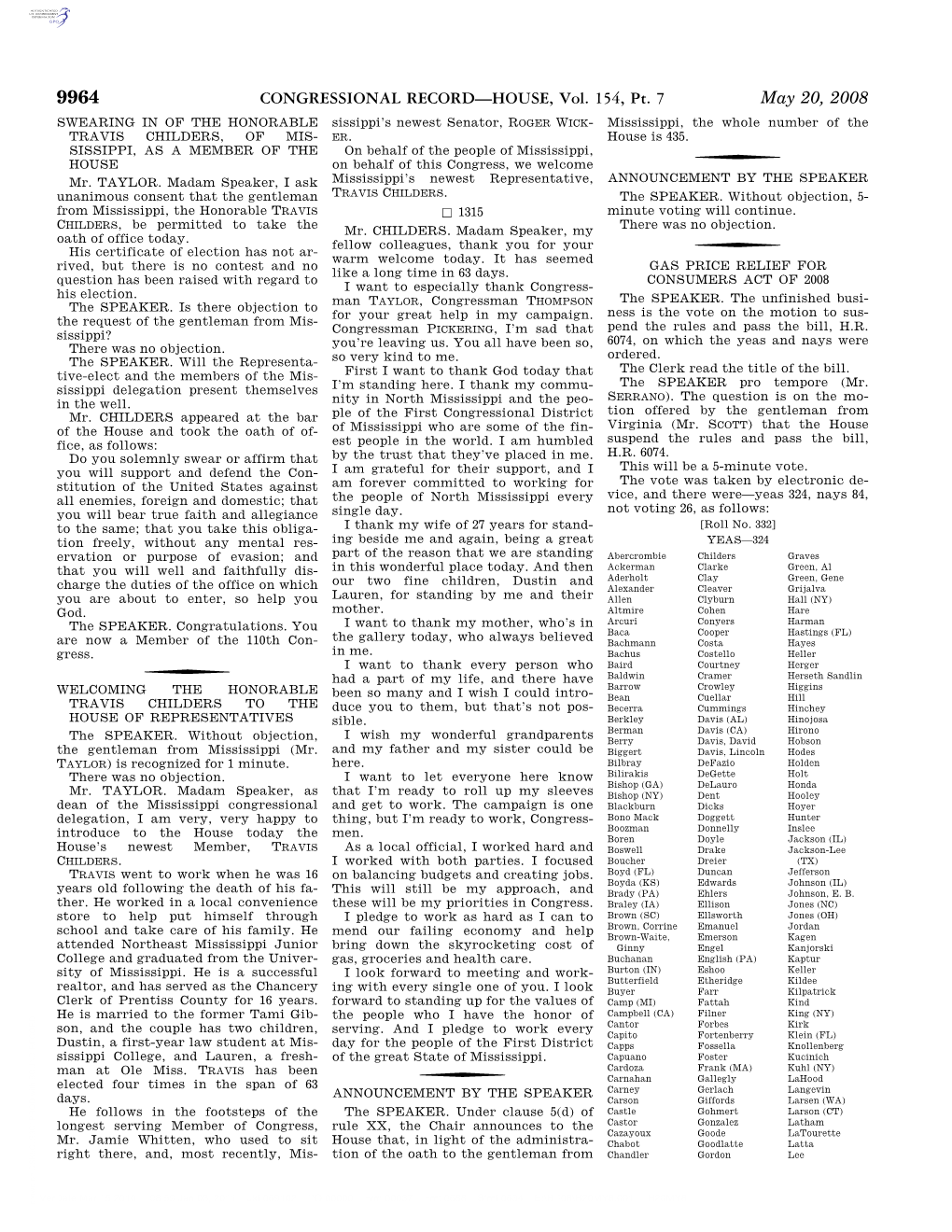 CONGRESSIONAL RECORD—HOUSE, Vol. 154, Pt. 7 May 20, 2008