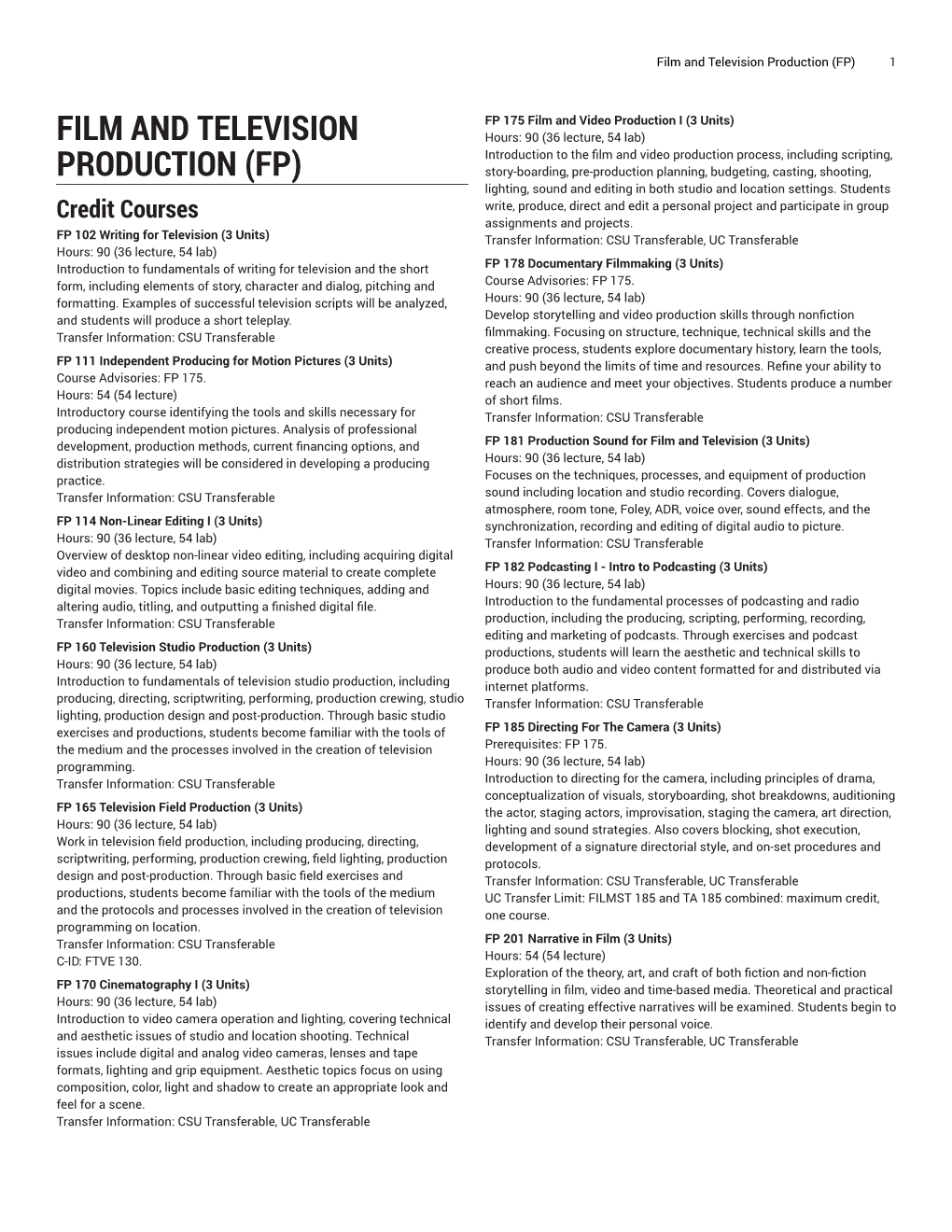 Film and Television Production (FP) 1