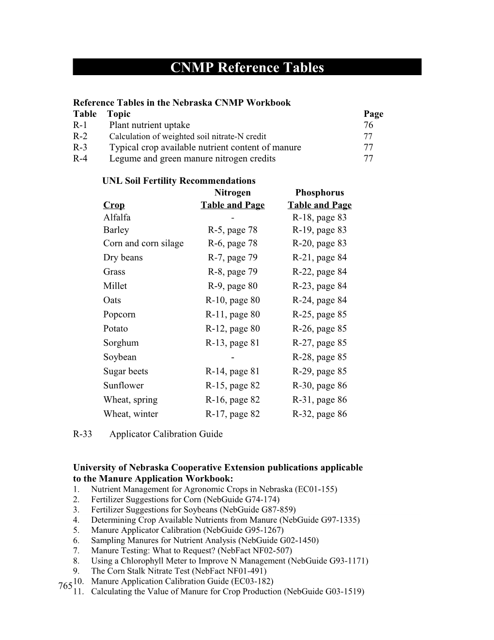 CNMP Reference Tables