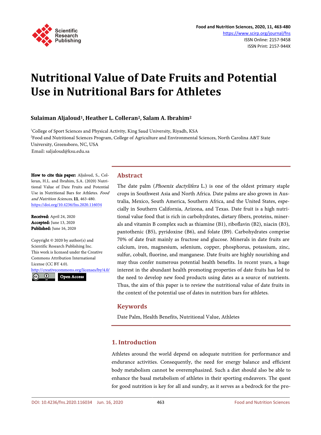 Nutritional Value of Date Fruits and Potential Use in Nutritional Bars for Athletes