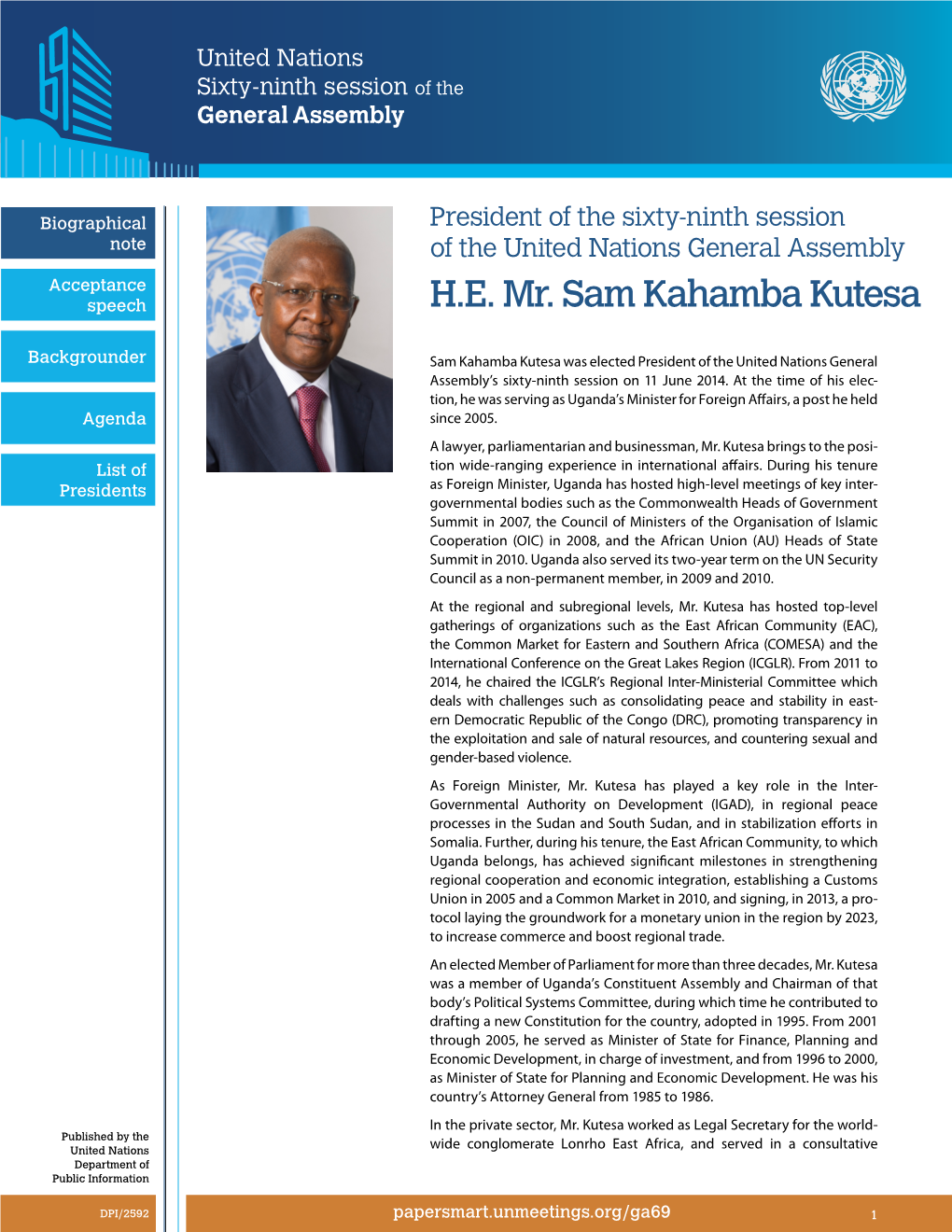 HE Mr. Sam Kahamba Kutesa