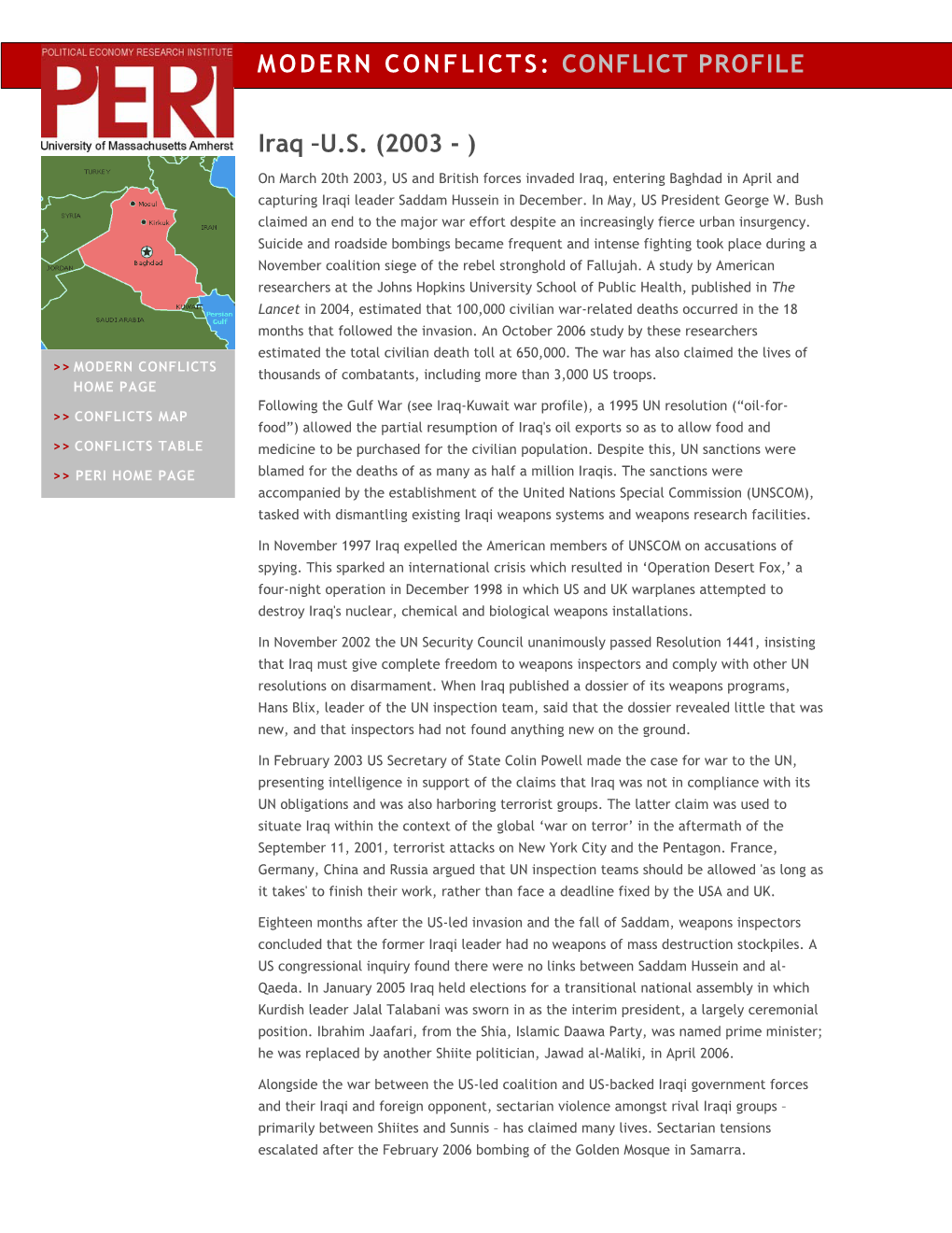 War Profile – Iraq/US