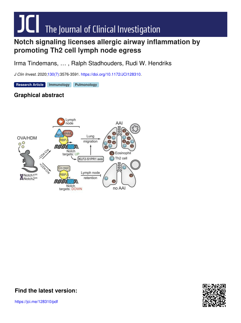 Notch Signaling Licenses Allergic Airway Inflammation by Promoting Th2 Cell Lymph Node Egress