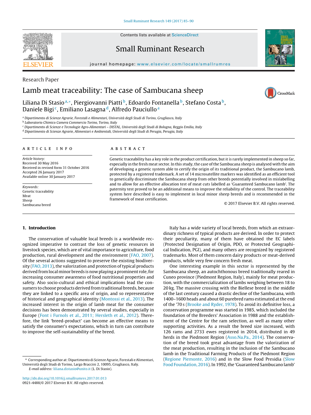 Lamb Meat Traceability: the Case of Sambucana Sheep