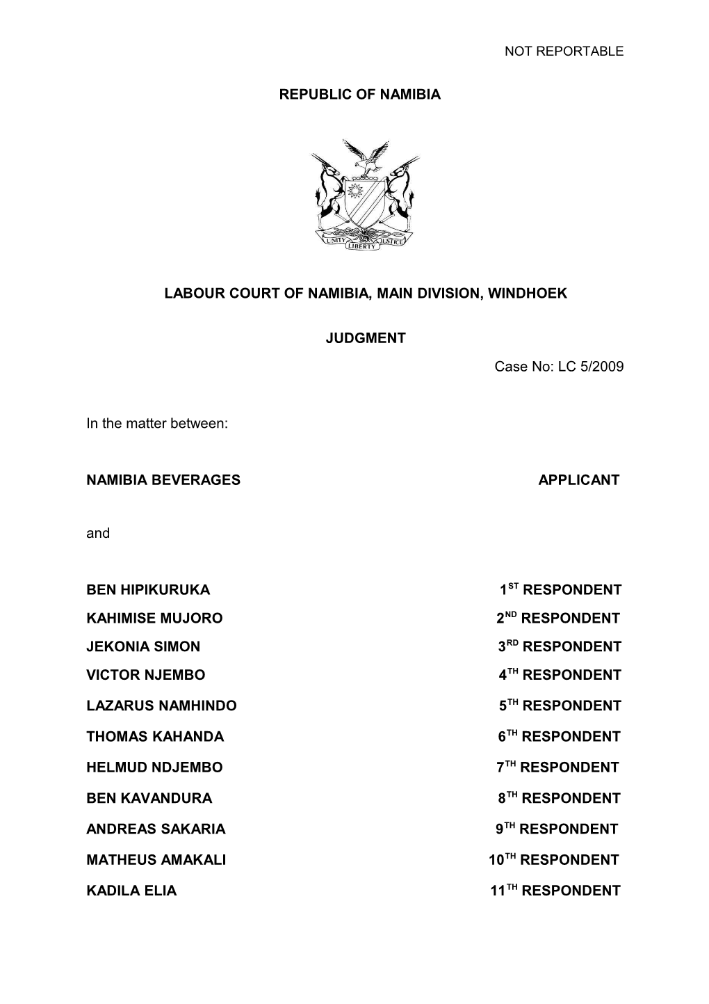 Labour Court of Namibia, Main Division, Windhoek