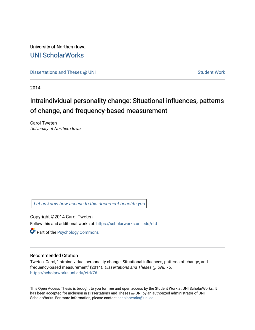 Intraindividual Personality Change: Situational Influences, Patterns of Change, and Frequency-Based Measurement