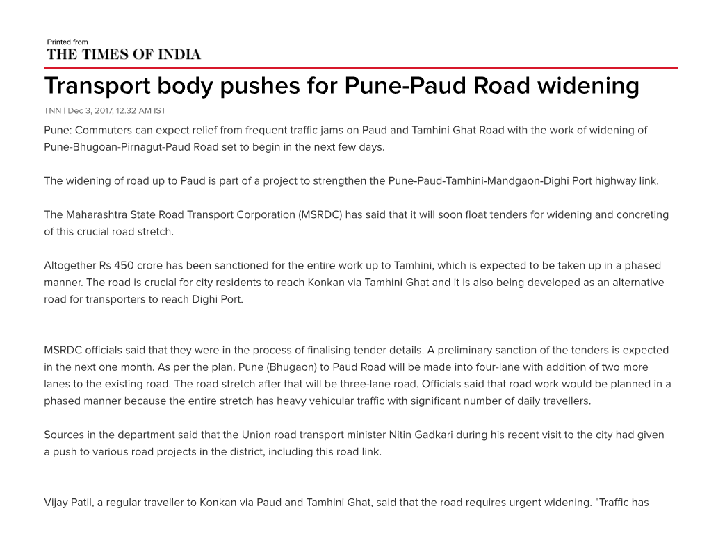 Pune-Paud Road Widening