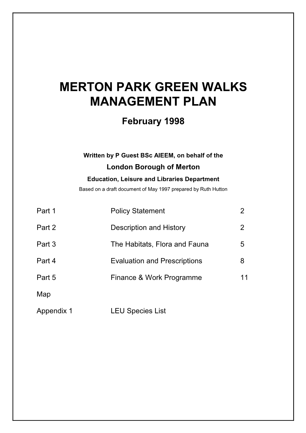 Merton Green Walks Management Plan