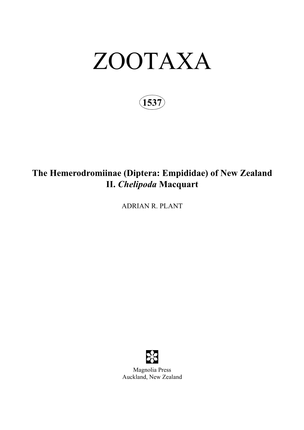 Zootaxa, the Hemerodromiinae (Diptera: Empididae)