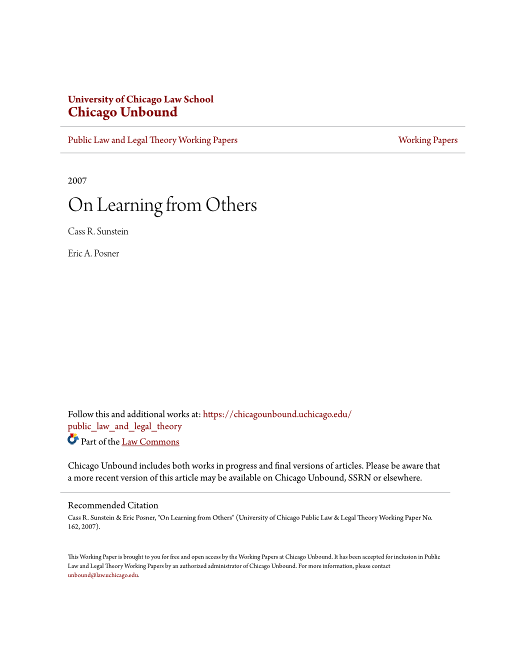 On Learning from Others Cass R