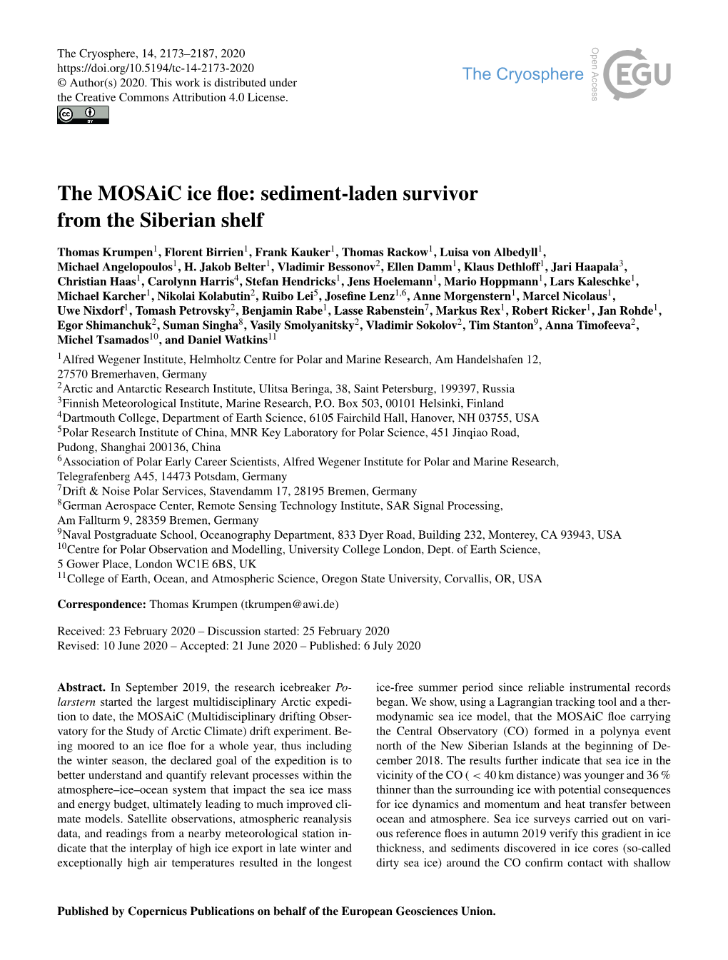 Sediment-Laden Survivor from the Siberian Shelf