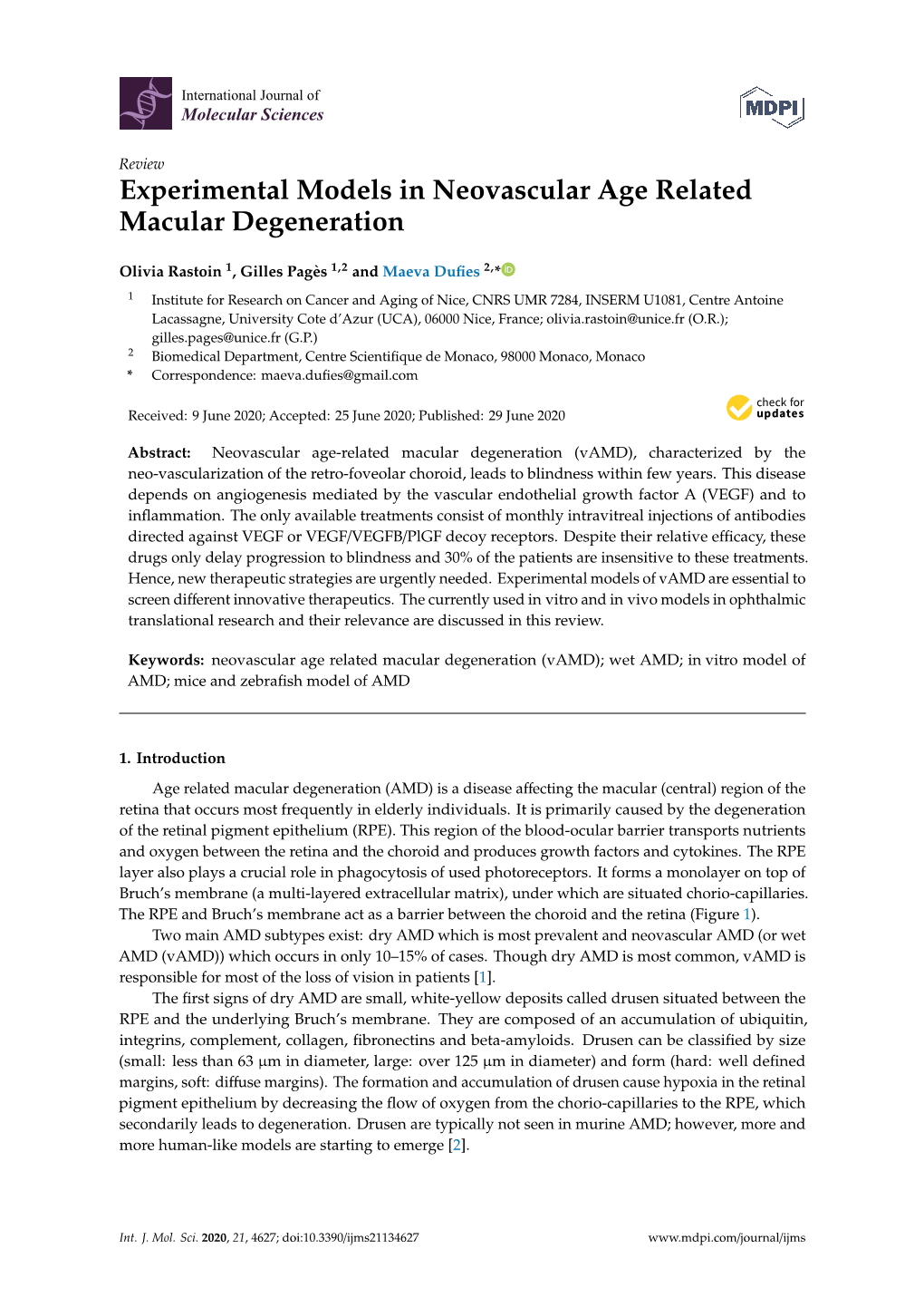 Experimental Models in Neovascular Age Related Macular Degeneration