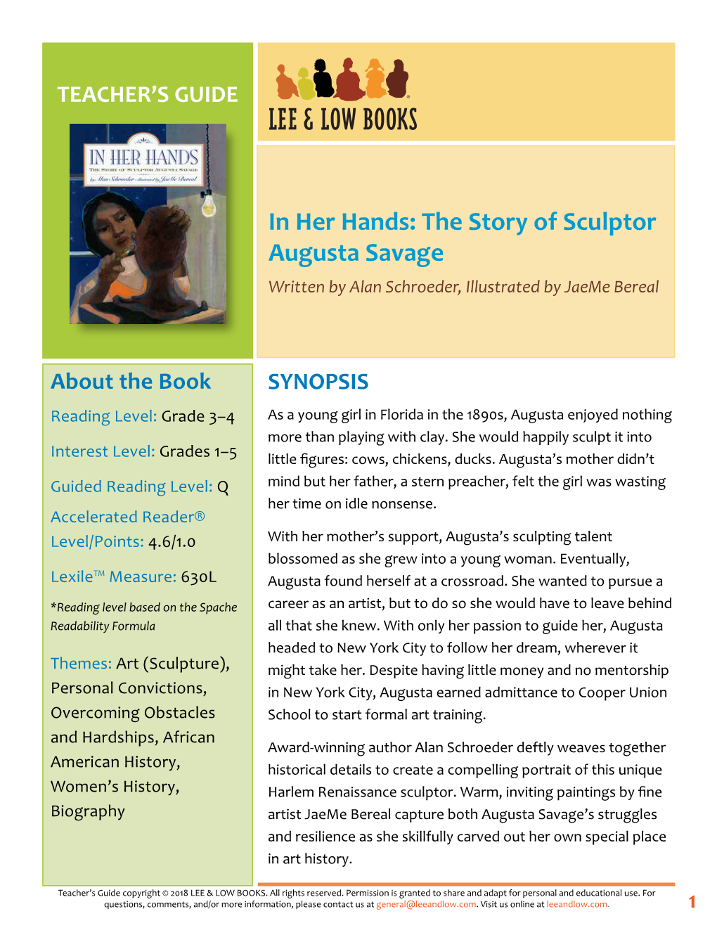 In Her Hands: the Story of Sculptor Augusta Savage Written by Alan Schroeder, Illustrated by Jaeme Bereal