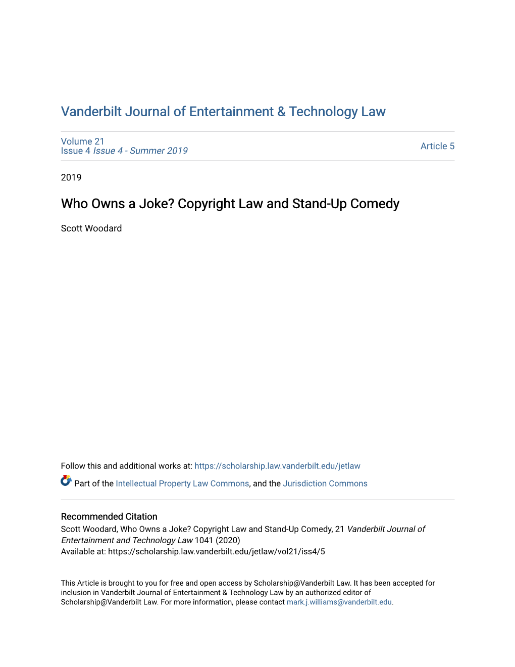 Copyright Law and Stand-Up Comedy