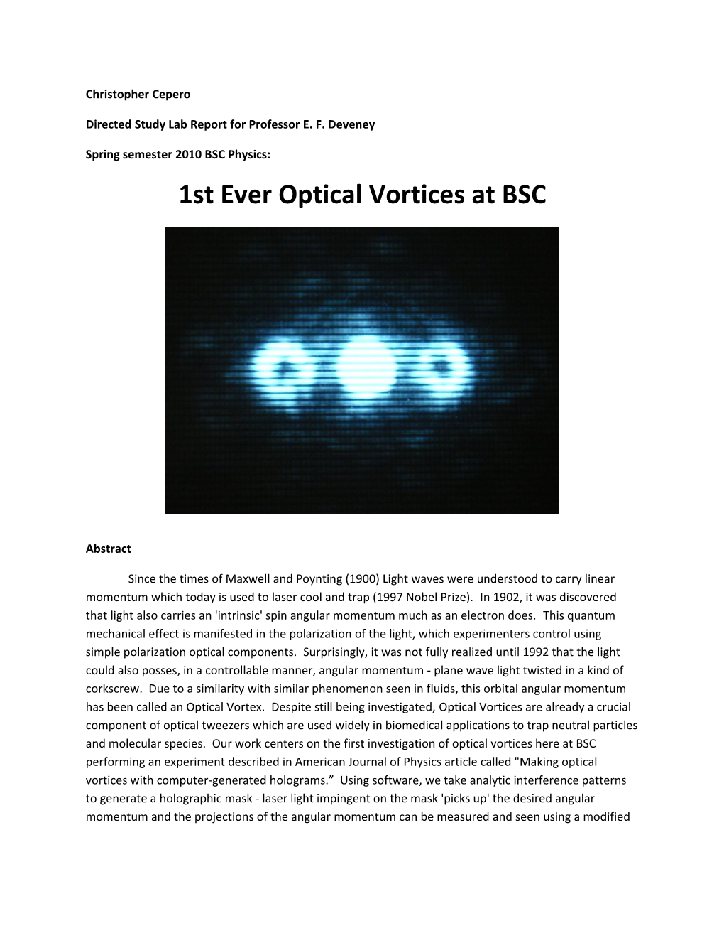 Directed Study Lab Report for Professor E. F. Deveney